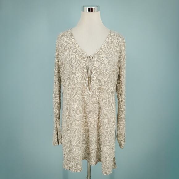 Athleta Size Large L Tan Kimssa Print Tie Neck Long Sleeve Swim Tunic Cover Up - Picture 1 of 7